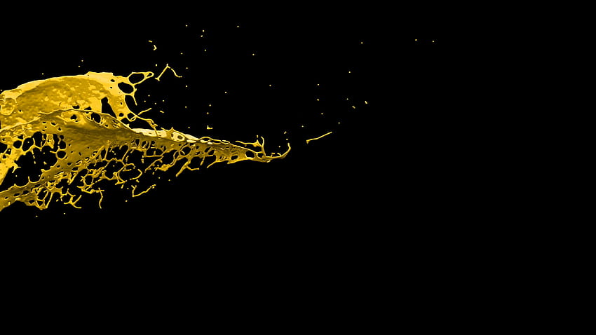 Gelbe Farbe 3D-Spritzen in Zeitlupe auf schwarzem Hintergrund mit Alpha, mattschwarzem Hintergrund HD-Hintergrundbild