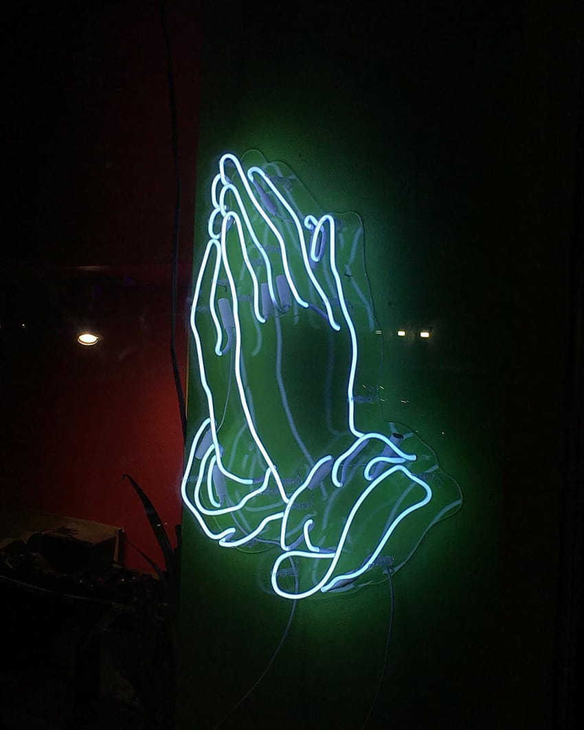 緑のネオンの祈りの手、 HD電話の壁紙