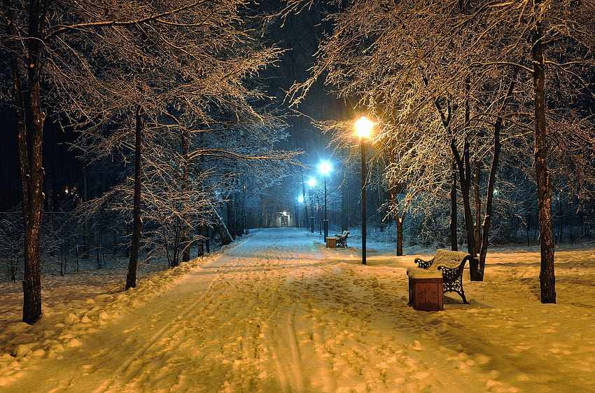 Winter Street at Night Ultra and Backgrounds, night snow scenes HD wallpaper
