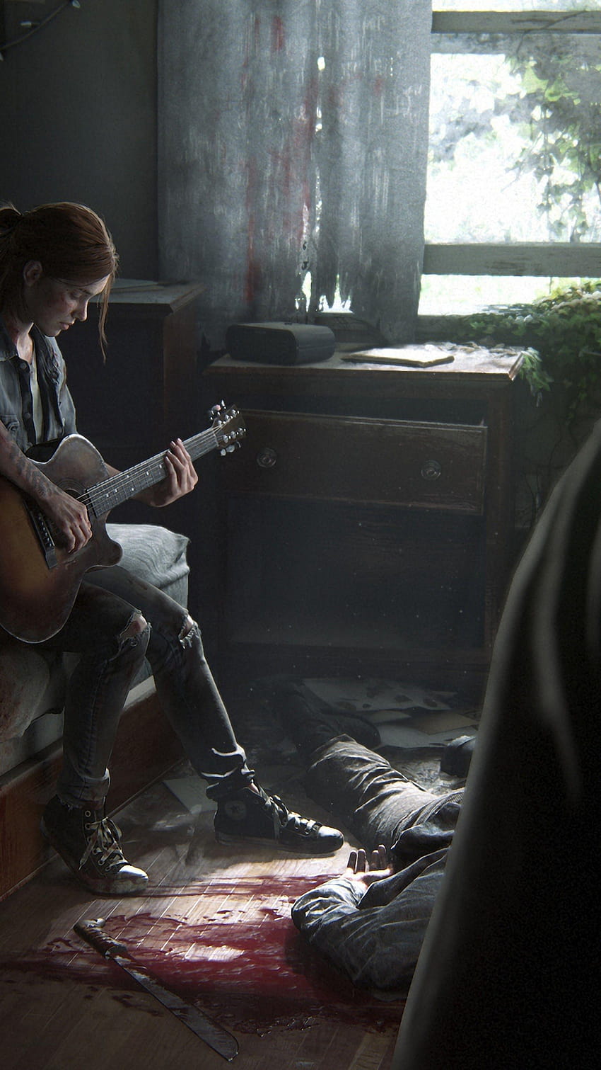 The Last of Us Part 2 Ellie tocando la guitarra, el último de nosotros 2 android fondo de pantalla del teléfono