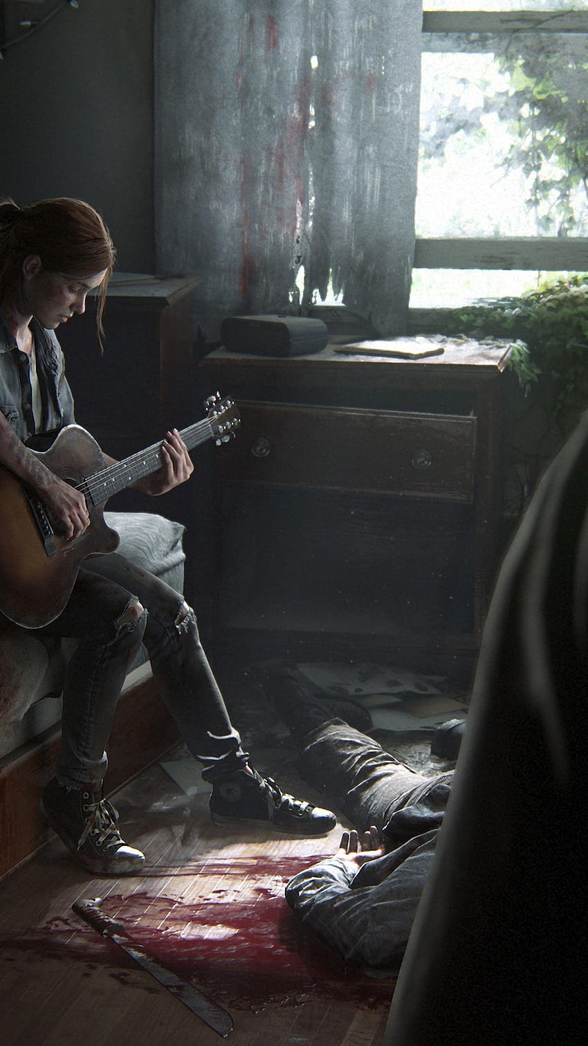 Wallpaper video game, bw, monochrome, the last of us 2, guitar