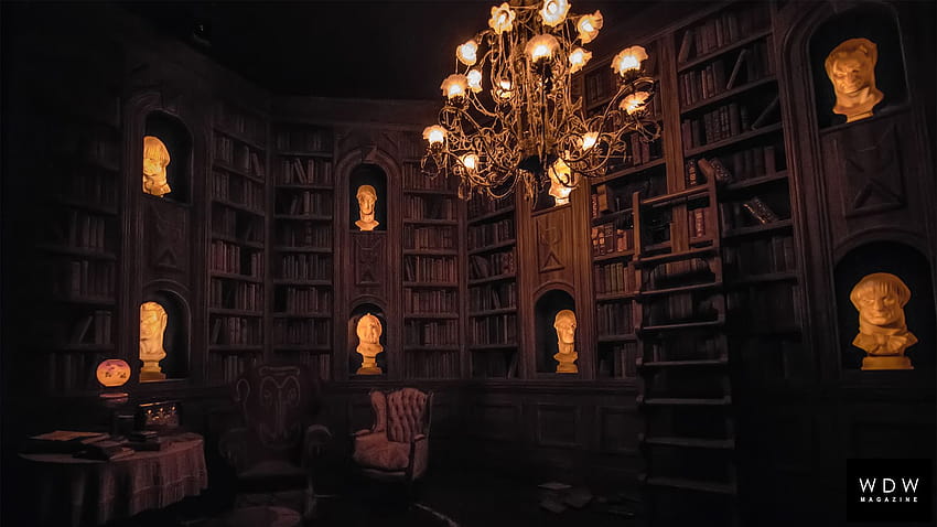 questi sfondi Zoom Haunted Mansion, biblioteca della casa stregata Sfondo HD