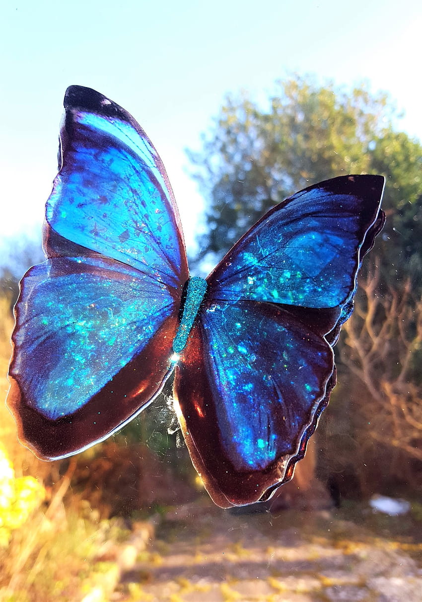 Transparent 3D Blue Morpho Butterfly With Iridescent Sparkles, morpho butterflies HD phone wallpaper