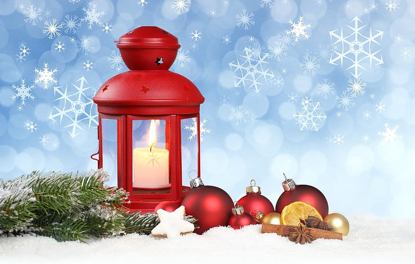 stelle, neve, decorazione, fiocchi di neve, palle, lanterna, Capodanno, anno nuovo, palle, neve, stelle, buon Natale, fiocco di neve, lanterna, ornamenti, buon Natale , sezione праздники, lanterne e ornamenti invernali Sfondo HD