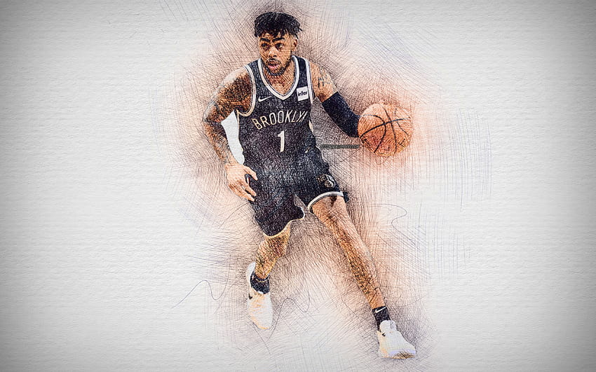 D Angelo Russell, artwork, basketball stars, Brooklyn Nets, NBA, basketball, drawing D Angelo Russell with resolution 3840x2400. High Quality, dangelo HD wallpaper