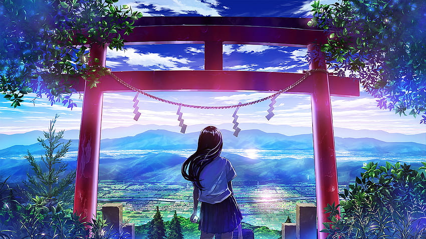 Anime Japanese Gate Shrine Girl Scenery, japan anime HD wallpaper