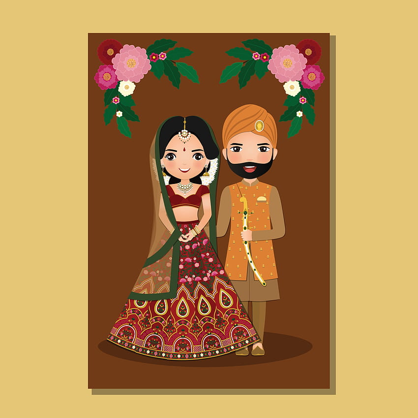 Wedding invitation card the bride and groom cute couple in traditional  indian dress cartoon character 2511593 Vector Art at Vecteezy, wedding  cartoon HD phone wallpaper | Pxfuel