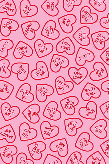 Happy valentines day lettering on red background surrounded by pink hearts  2K wallpaper download