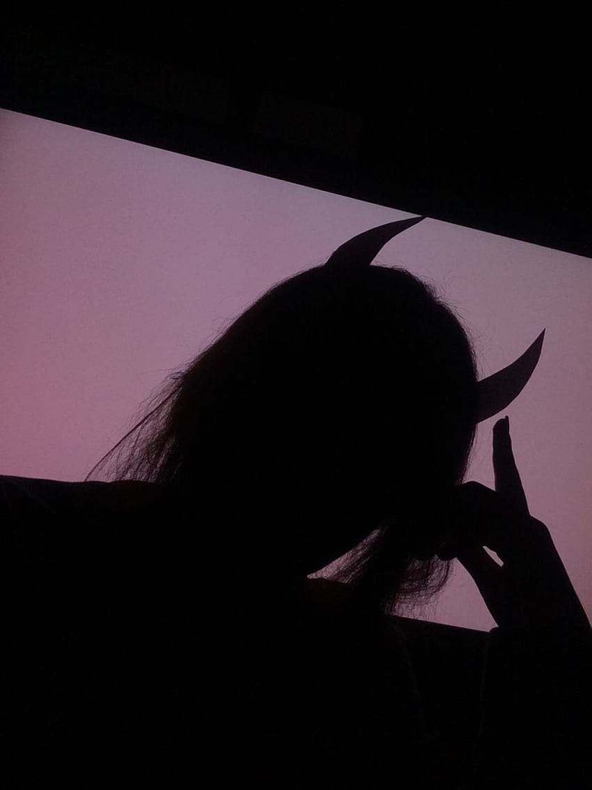 devil ,black,sky,purple,violet,shadow,silhouette,darkness, graphy,black hair,long hair, devil girl shadow HD phone wallpaper