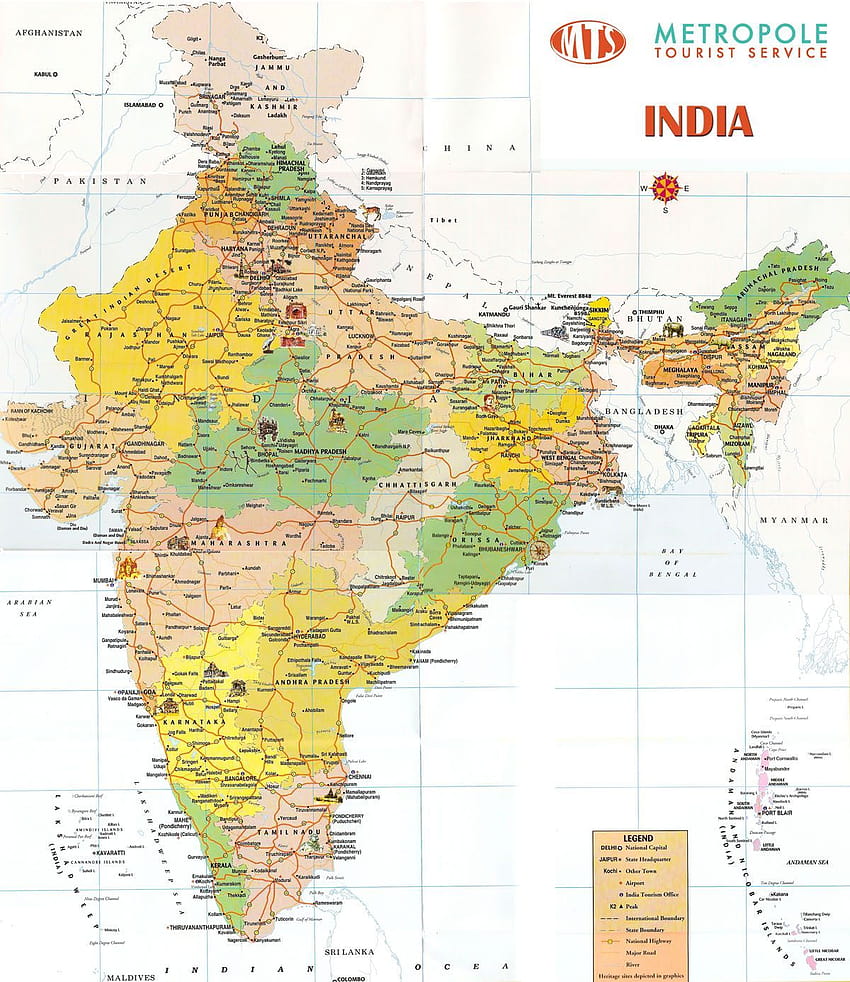 Hindistan'ın büyük detaylı turist haritası., Hindistan haritası 2021 HD telefon duvar kağıdı