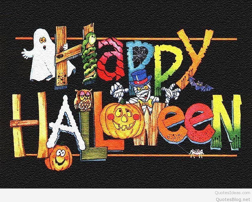 Desejos de feliz dia das bruxas, citações e desenhos animados de halloween papel de parede HD