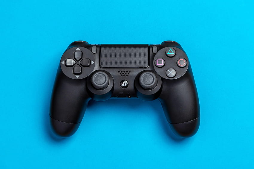 Flat Lay of Black Sony PS4 Game Controller on Blue, graphy ps4 HD wallpaper
