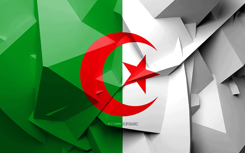 알제리의 국기, 기하학적 예술, 아프리카 국가, 알제리 국기, 크리에이티브, 알제리, 아프리카, 알제리 3D 플래그, 해상도 3840x2400의 국가 상징. 고품질 HD 월페이퍼