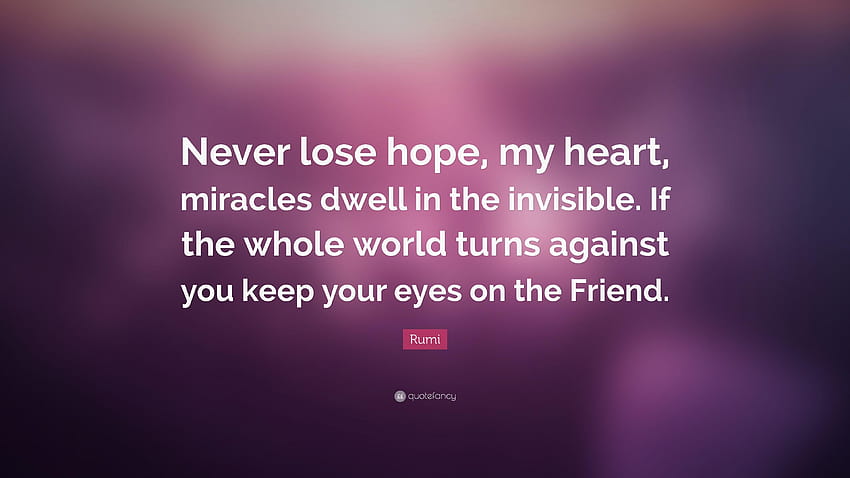 Citazione di Rumi: “Non perdere mai la speranza, cuore mio, i miracoli dimorano nel Sfondo HD