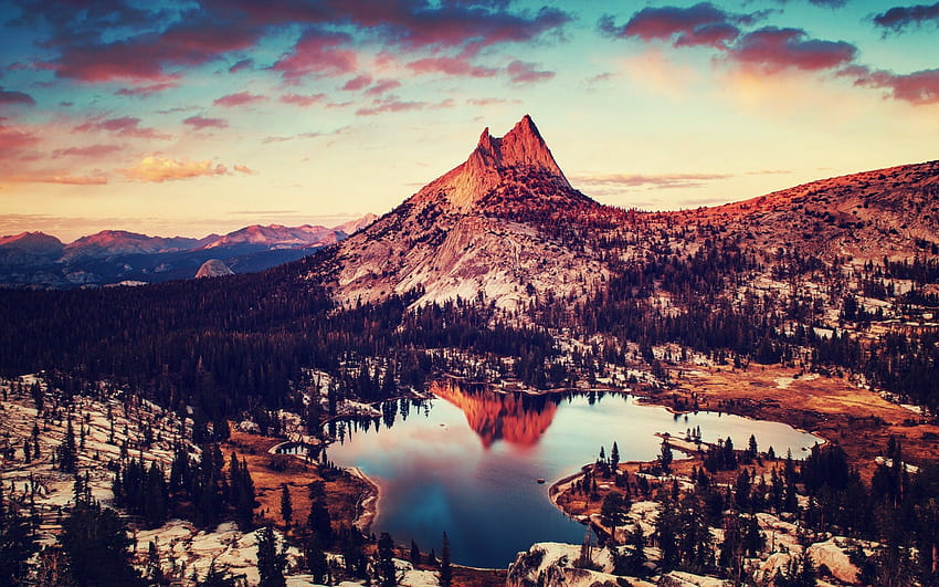 Yosemite National Park, autumn, sunset, american landmarks, forest, California, USA, America with resolution 2880x1800. High Quality, yosemite autumn HD wallpaper