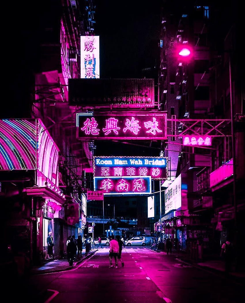 Japanese Streets Neon Pink Purple Lights, arte di strada retrò giapponese viola Sfondo del telefono HD