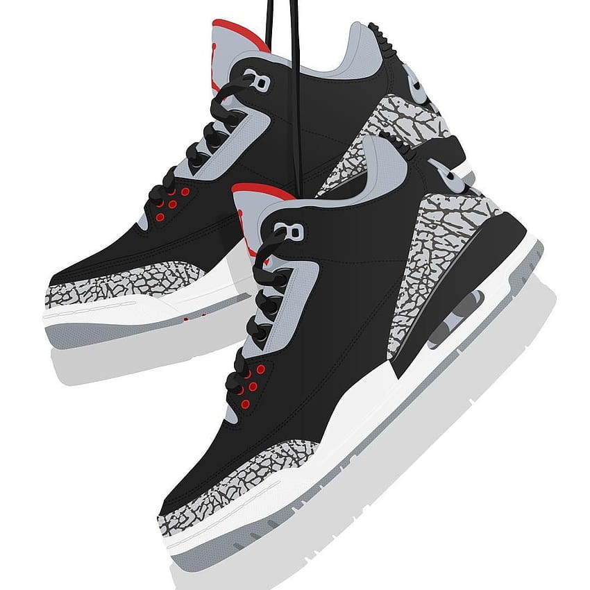 Air Jordan 3 Schwarzer Zement. Aufgedruckt sehen diese im Retro-3er-Stil unglaublich aus HD-Handy-Hintergrundbild