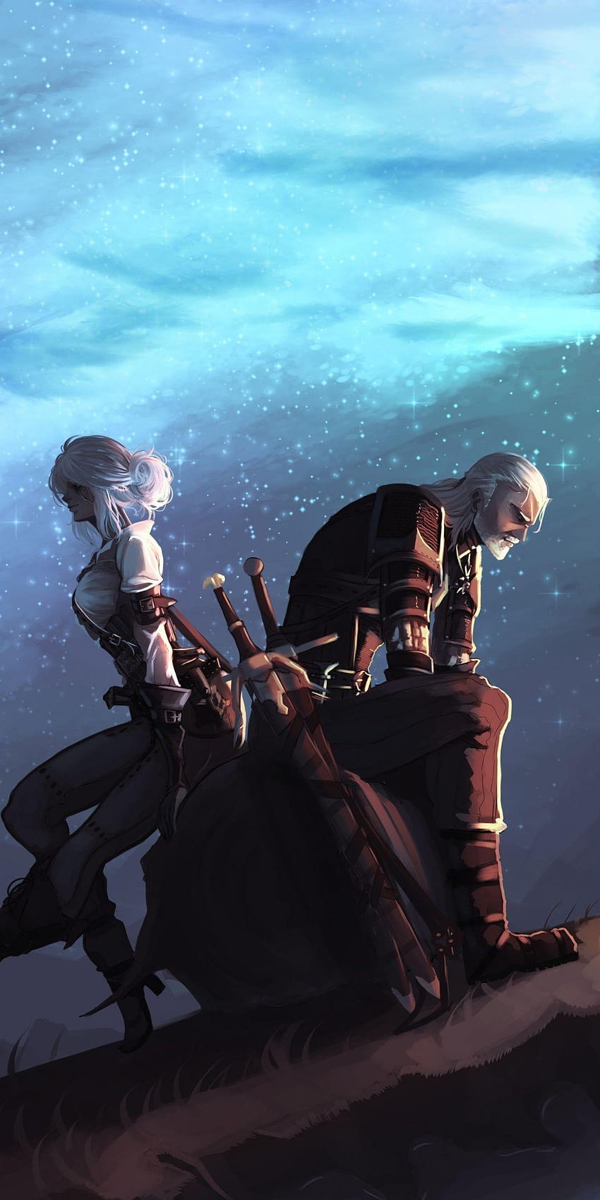 Geralt of Rivia และ Ciri, The Witcher, แฟนอาร์ต, 1080x2160, ciri และ geralt วอลล์เปเปอร์โทรศัพท์ HD