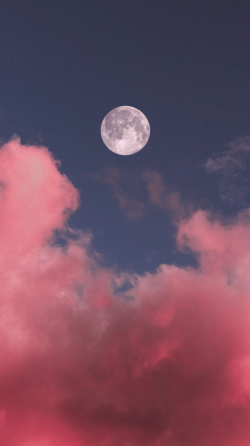 938x1668 月、雲、ピンク、空、満月、ピンク紫の雲 iphone HD電話の壁紙