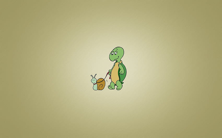 Turtle Snail Leash Walk Minimalism Funny Cartoon Art, cartoon turtle HD wallpaper