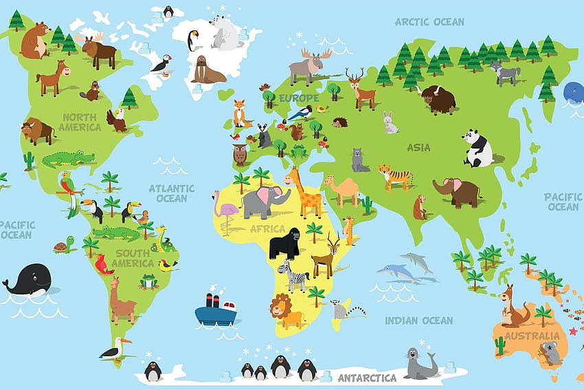 Mappa del mondo Chennai India Copia la mappa del mondo degli animali per l'arredamento, mappa dell'africa Sfondo HD