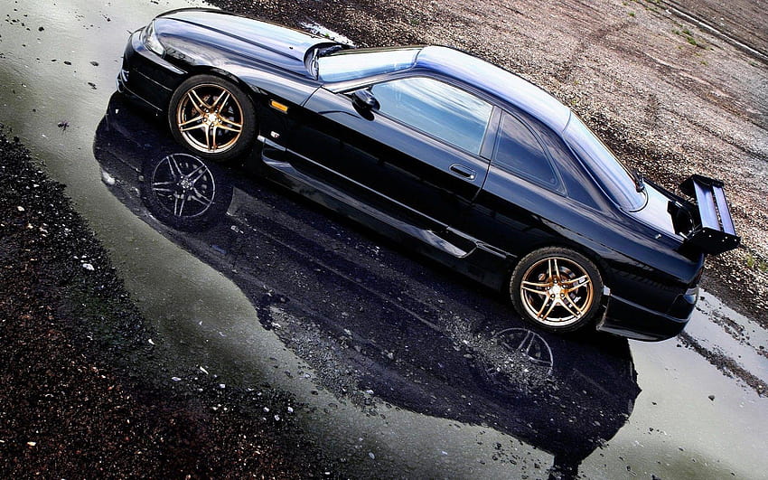 Black cars vehicles reflections nissan skyline r33 gt, r33 gtr HD wallpaper