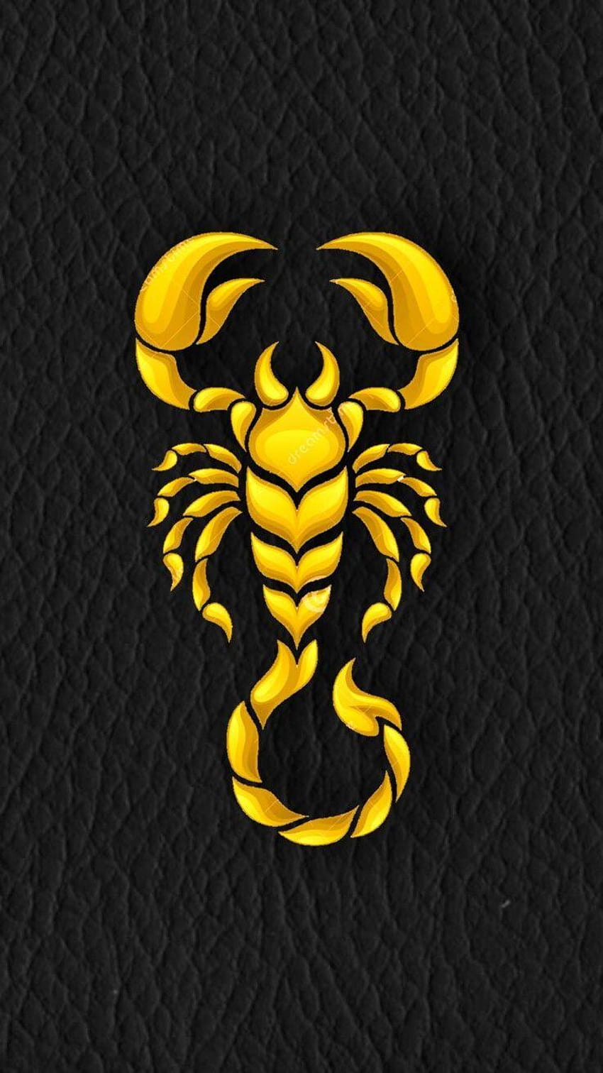 Large golden scorpion on soft black leather iPhone, scorpio sign for mobile HD phone wallpaper