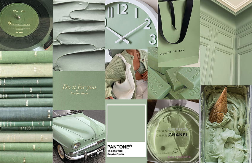 10 Aesthetic Collage Ideas for PC and Laptop : Pastel Green, dark sage ...