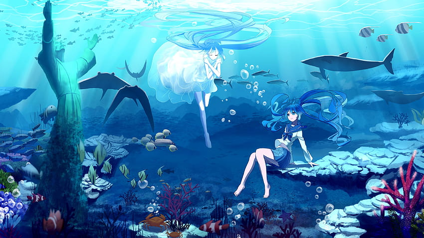 Wallpaper ID: 145070 / Non Non Biyori, nature, sea, anime, water, artwork,  blue, clouds, turquoise Wallpaper