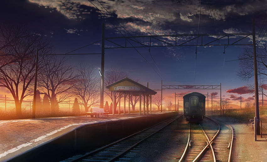 clouds, Landscapes, Station, Trains, Makoto, Shinkai, Train, Stations, Scenic, 5, Centimeters, Per, Second, Drawings, Anime / and Mobile Backgrounds, makoto shinkai anime HD wallpaper