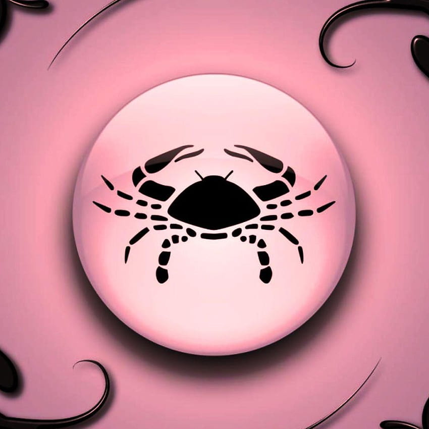 Cancer on a pink backgrounds with black ornament 1024x1024, pink zodiac signs HD phone wallpaper