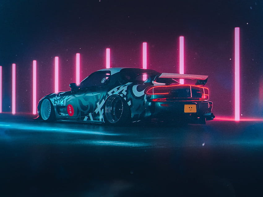 Sportwagen, Retro-Auto, Neon, Mazda RX, Mazda rx7 fd HD-Hintergrundbild