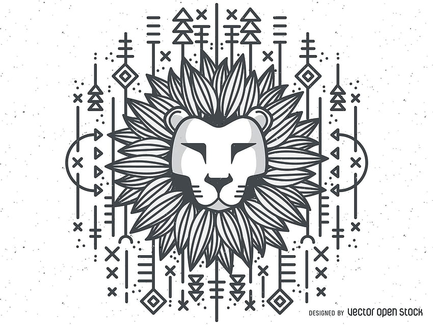 手描きの線、幾何学的…、ライオンの幾何学的芸術を特徴とする白黒のライオンヘッドのイラスト 高画質の壁紙
