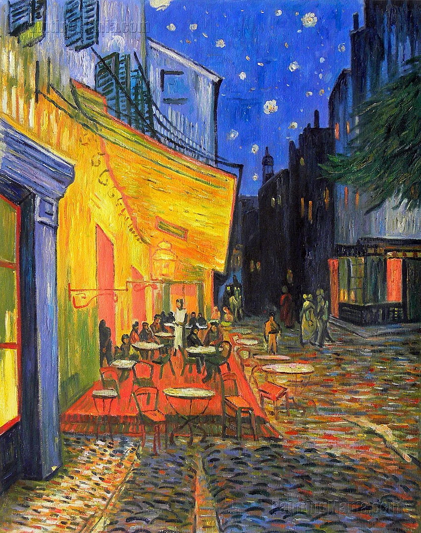 Taras kawiarni Vincenta Van Gogha nocą, taras kawiarni Tapeta na telefon HD