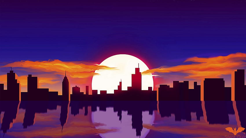 2560x1440 ciudad, sol, puesta de sol, reflejo, arte, puesta de sol silenciosa fondo de pantalla