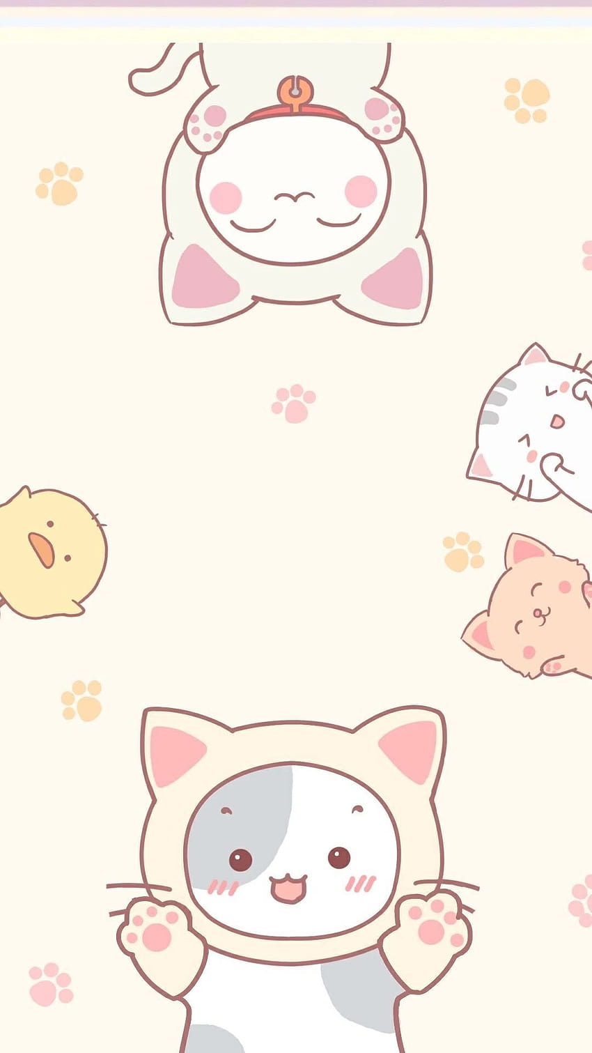 Latar Belakang Kucing Kawaii Pastel wallpaper ponsel HD