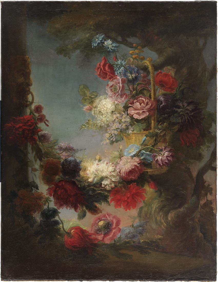 Flores en un paisaje de Luis Paret y Alcazar. de la Escuela Española del Siglo XVIII. Tapeta na telefon HD
