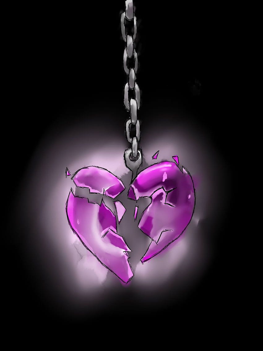 broken purple heart, broken heart chain HD phone wallpaper