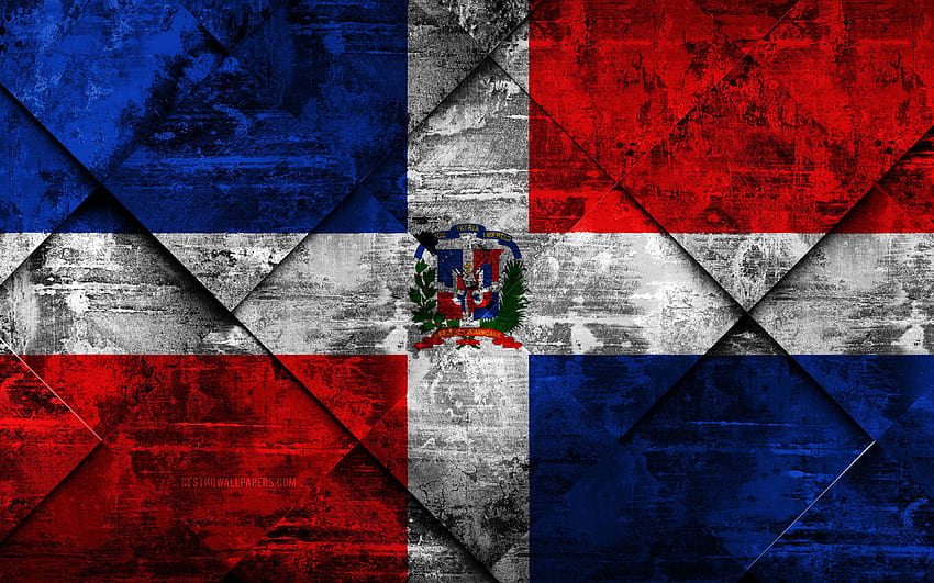 Flag Of Dominican Republic, Grunge Art, Rhombus, dominican flag HD wallpaper