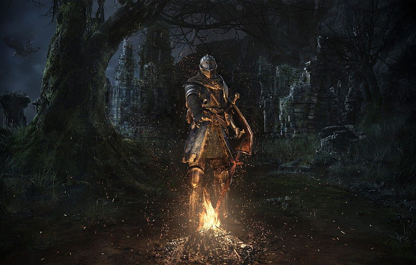 Armor, The fire, Ruins, Sword, Armor, Knight, Dark Souls, Namco Bandai Games, From Software, Remastered, Dark Souls Remastered , section игры HD wallpaper
