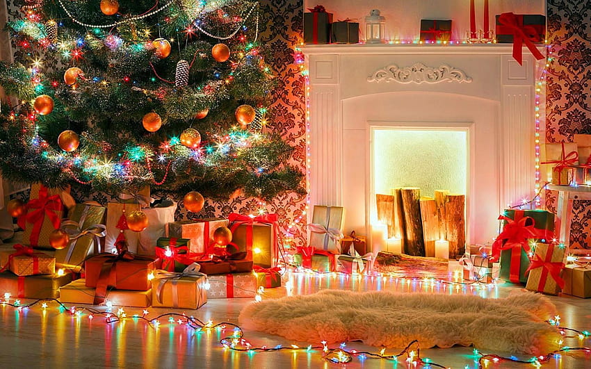 Xmas Tree With Fireplace, christmas tradition HD wallpaper
