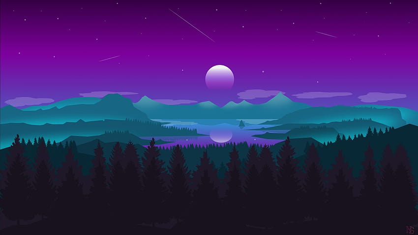 Horizont, Mond… Becher, lila Mond und Berg HD-Hintergrundbild
