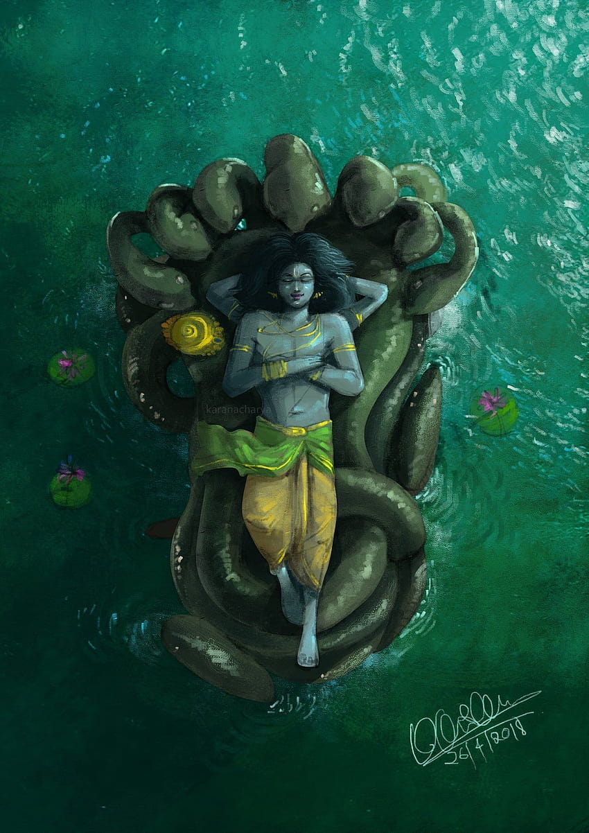 desihabits: „'Sheshashayana' 40 Minuten unvollendetes Gemälde von, wütendem Krishna HD-Handy-Hintergrundbild