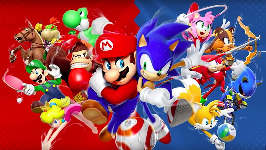 Mario and Sonic, red sonic HD wallpaper