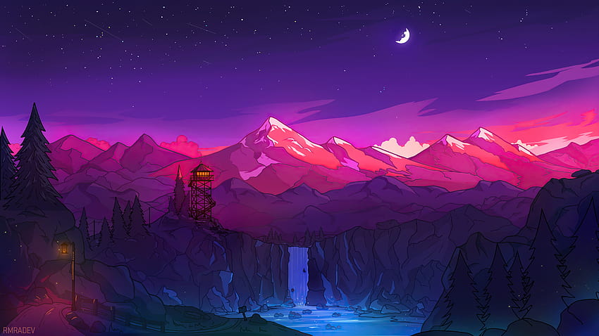 Colorful Mountains Night Minimal, artista, s y montaña de noche fondo de pantalla