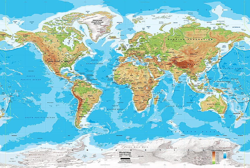 アカデミアマップ、世界物理地図 高画質の壁紙