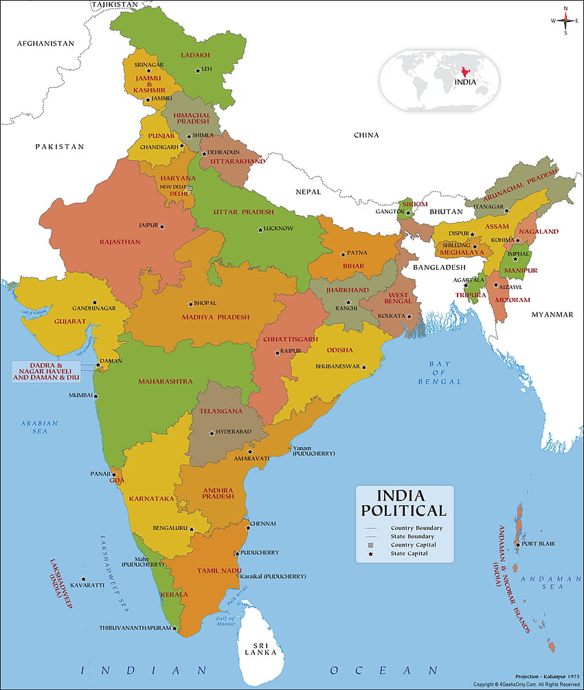 India Political Map, political map of india HD phone wallpaper