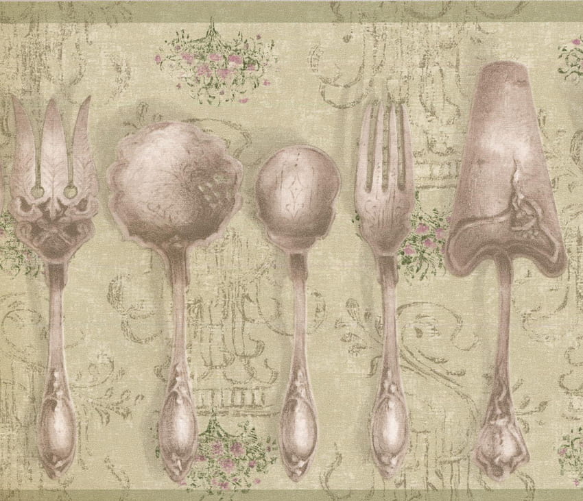 Kitchen Vintage Tableware Silver Spoons Forks Olive Green HD wallpaper