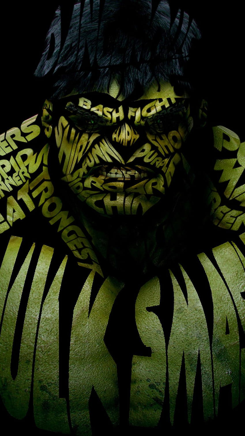 Incredible Hulk Typograficzny portret Incredible Hulk, hulk iphone Tapeta na telefon HD
