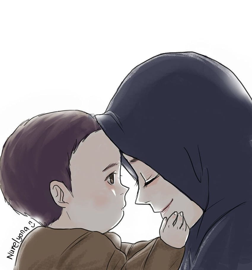 Muzułmańska matka i rysunek dziecka, islamska matka Tapeta na telefon HD